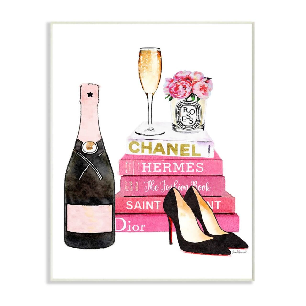 Stupell Industries Fashion Books, Heels & Champagne Glam Wall Plaque